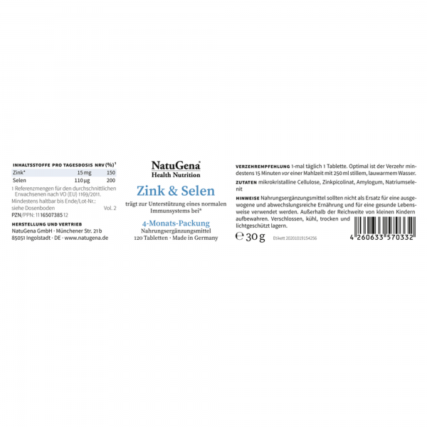NatuGena® Zink & Selen 120 Tabletten