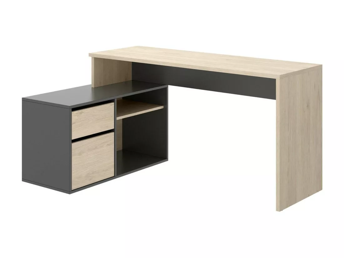 Bureau Ddiaw, Bureau multi-positions pour le bureau ou la chambre, Table d'étude d'angle polyvalente, 139x92h75 cm, Chêne et Anthracite
