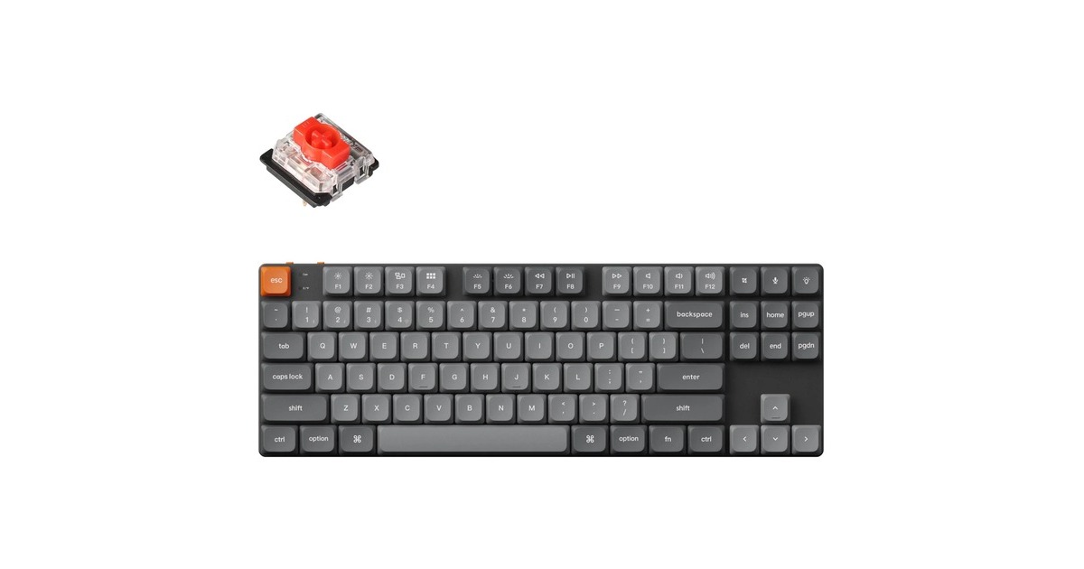 KeychronK1 Max-B1, toetsenbord  (Zwart, US lay-out, Gateron Low Profile 2.0 Mechanical Red, RGB leds, 80%, Double-shot PBT, 2.4GHz | Bluetooth 5.1 | USB-C, Tweedekans)