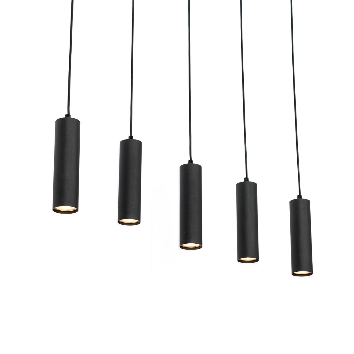 Moderne hanglamp zwart met hout 5-lichts - Jeana