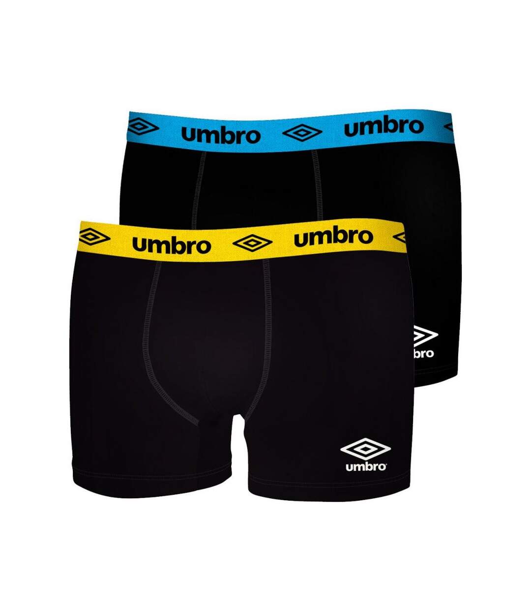 UMBRO Lot de 2 Boxers Homme Coton BCX2BASS3 Noir Jaune Bleu