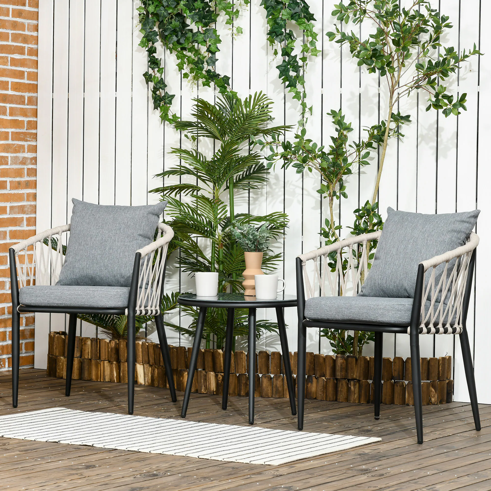 Outsunny Bistro-Set mit Sitzkissen grau 57L x 60B x 75H cm
