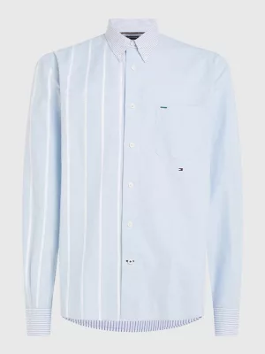 Camisa Oxford com Listras em Blocos e Corte Arquitetônico