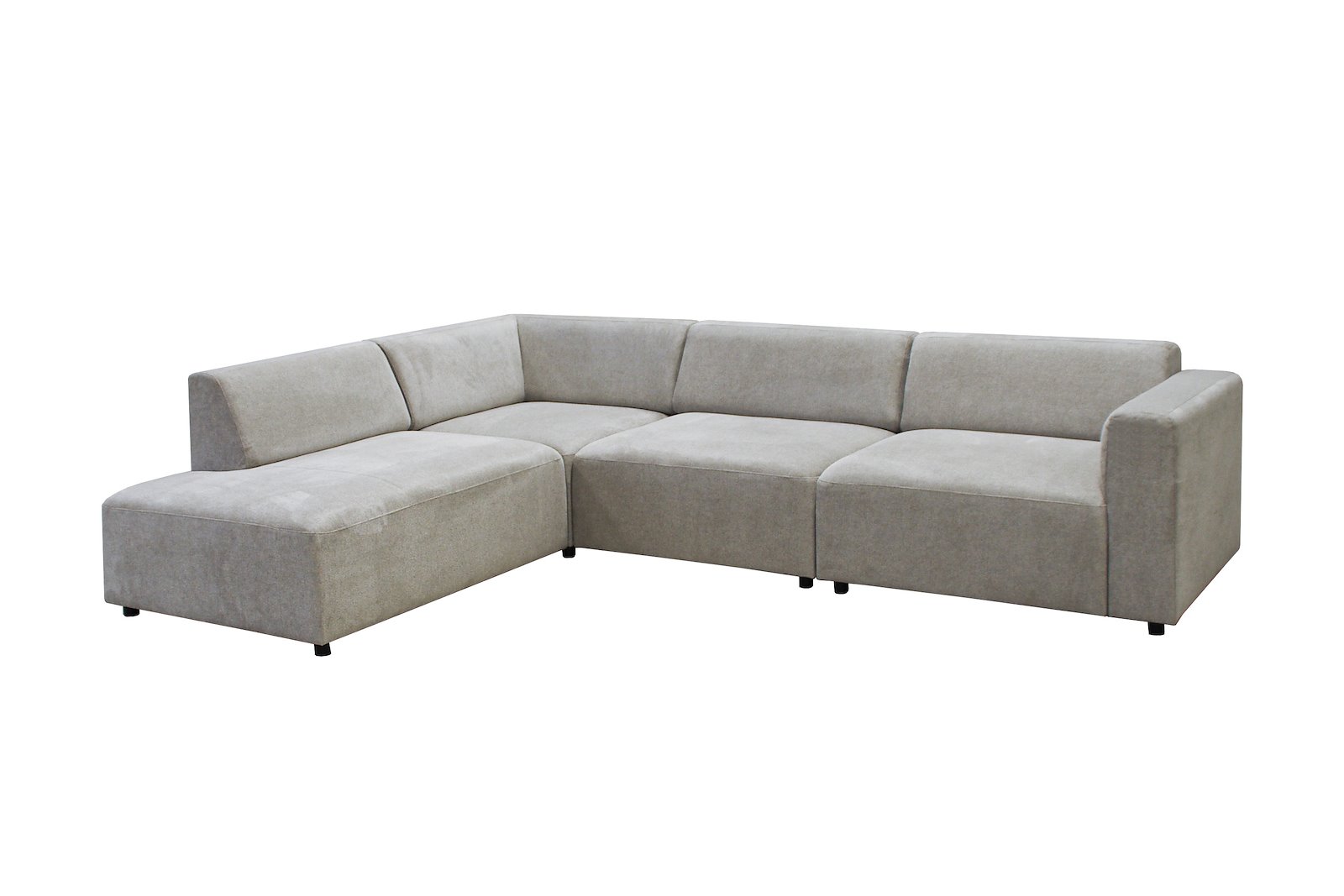 Cosmo hjørnesofa Oppsett 100. 3-seter med åpen ende høyre. Tekstil Soft Ecry med sorte ben