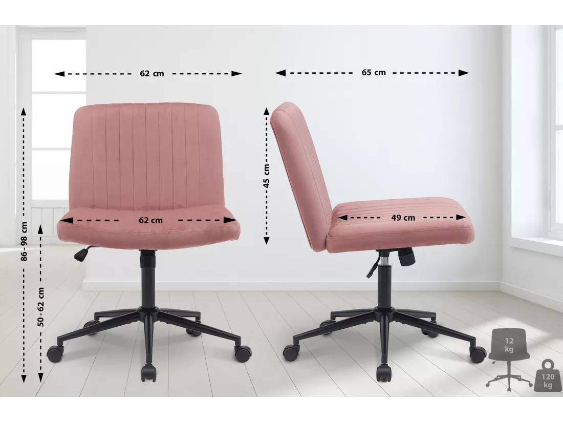 Chaise de bureau - Velours - Rose - Kingman