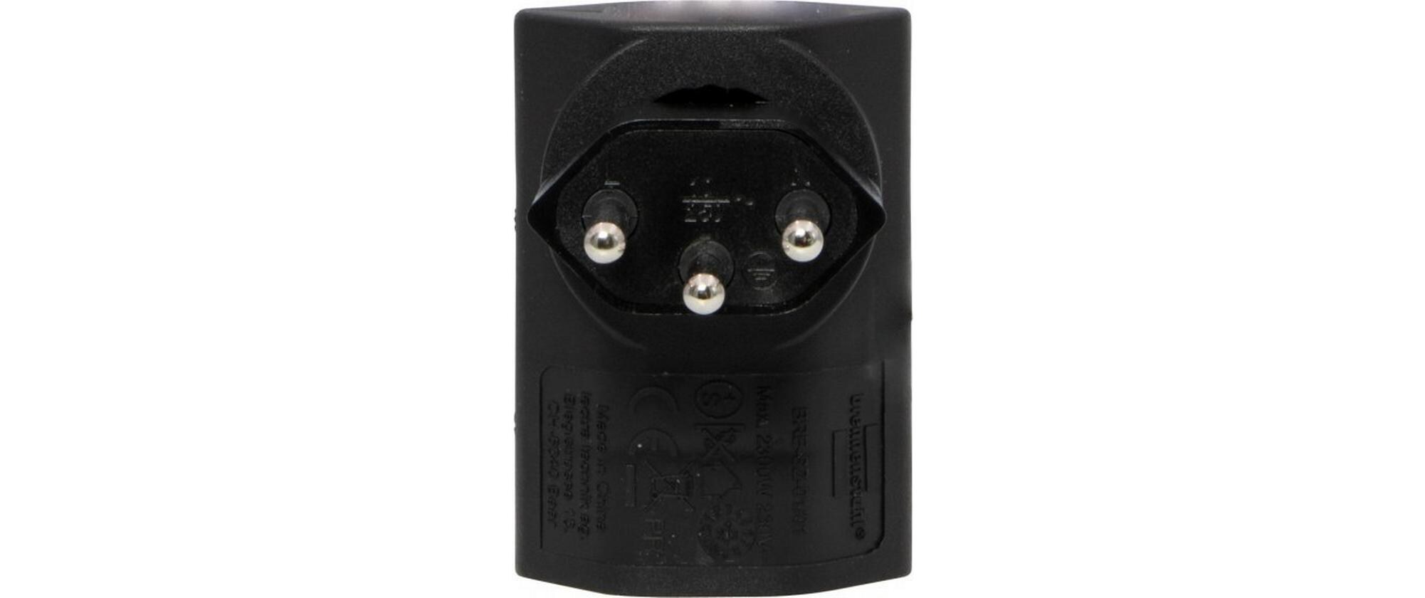 Flachstecker 1 x T13, 300° drehbar, flach, SchwarzStabiler, formschöner Winkeladapter aus hochbruchfestem Kunststoff