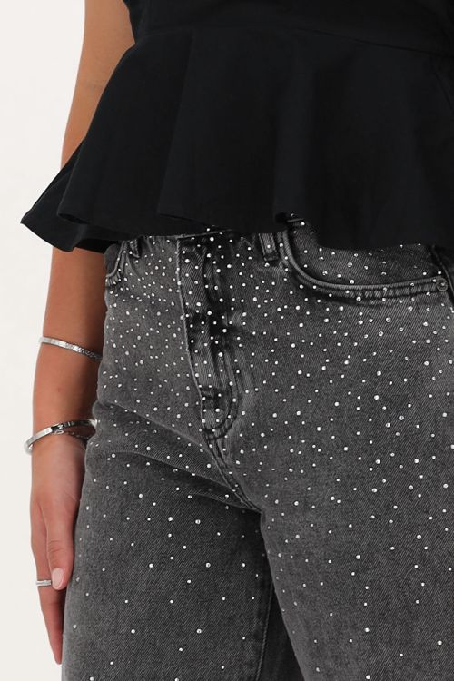 Grijze wide leg jeans met strass