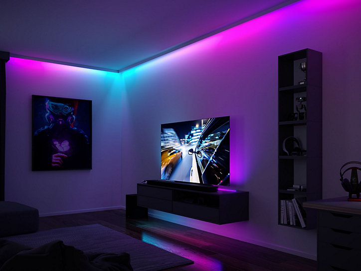 Strip LED intégré dimmable autocollant Dynamic Rainbow RGB Paulmann 14,5W blanc mat L.5m x H.0,2 x P.0,2cm