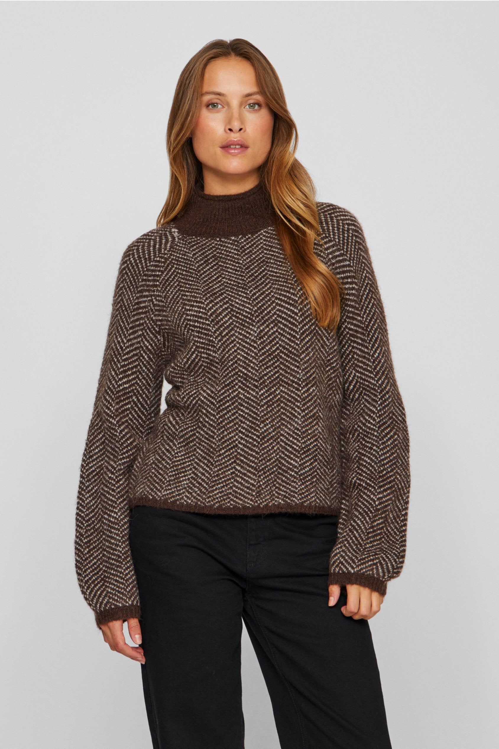Vila  Vilory high neck L/S uldstriktrøje - Coffee Bean