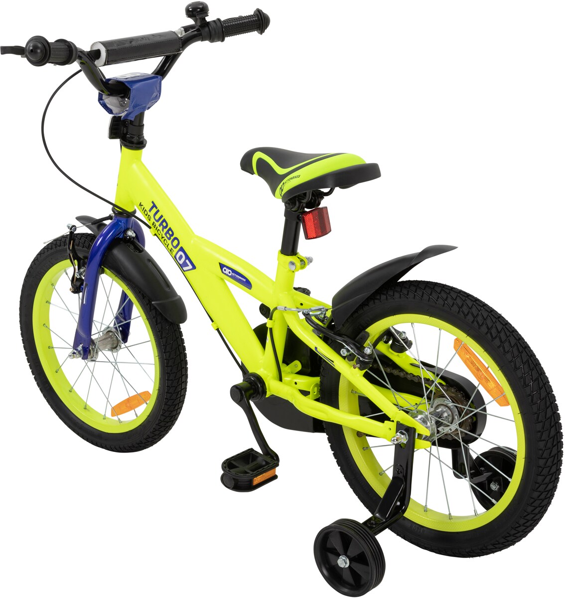 Actionbikes Kinderfahrrad Turbo 16 Zoll, Stützräder, V-Brake-Bremsen, Lenker-/Kettenschutz, Klingel