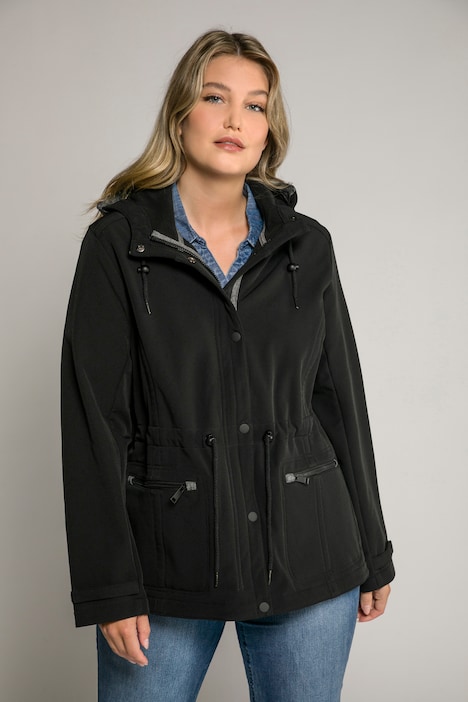 Softshelljacke, Kapuze, A-Linie, Statement-Band