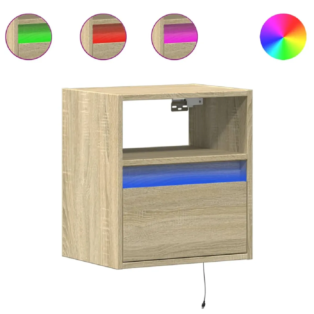 VidaXL Lot de 2 Tables de chevet murales - LED Chêne sonoma