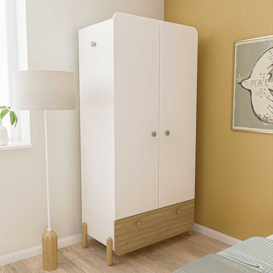 Edaj Armoire 2 portes + 1 Tiroir   Blanc Chêne        de               CBA Meubles