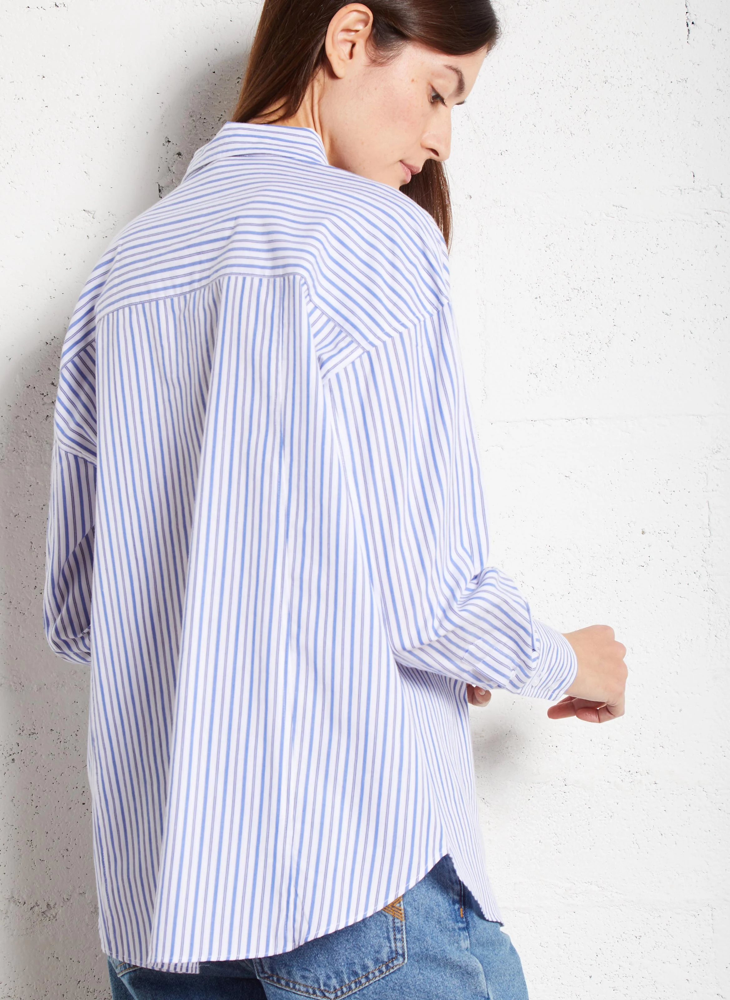 CAJOLIE - Chemise col classique à rayures | Bleu