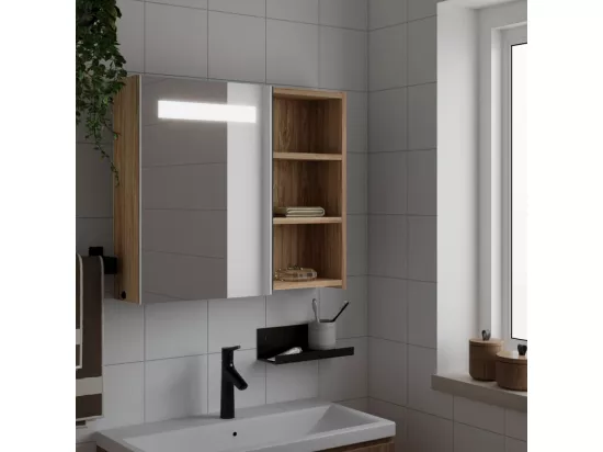 Armoire de salle de bain à miroir avec LED chêne 60x13x52 cm