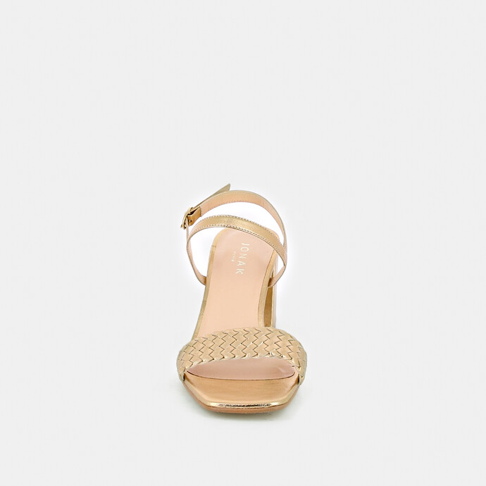 Sandales à talons et brides  en cuir métallisé doré