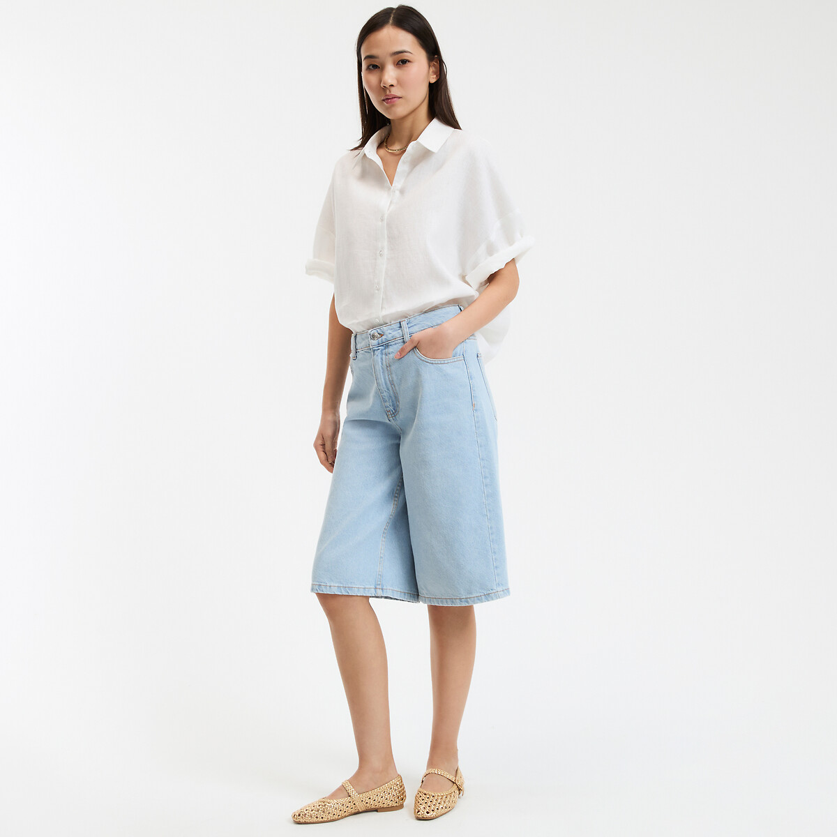 COLEÇÕES LA REDOUTE<br>Camisa de linho folgada com mangas até o cotovelo ÂMBAR
