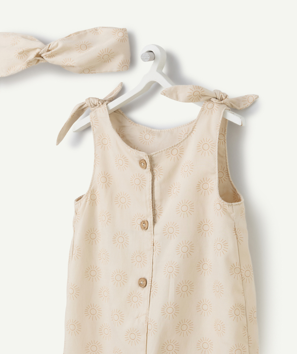 combi-short et turban bébé fille en viscose responsable beige imprimé soleils