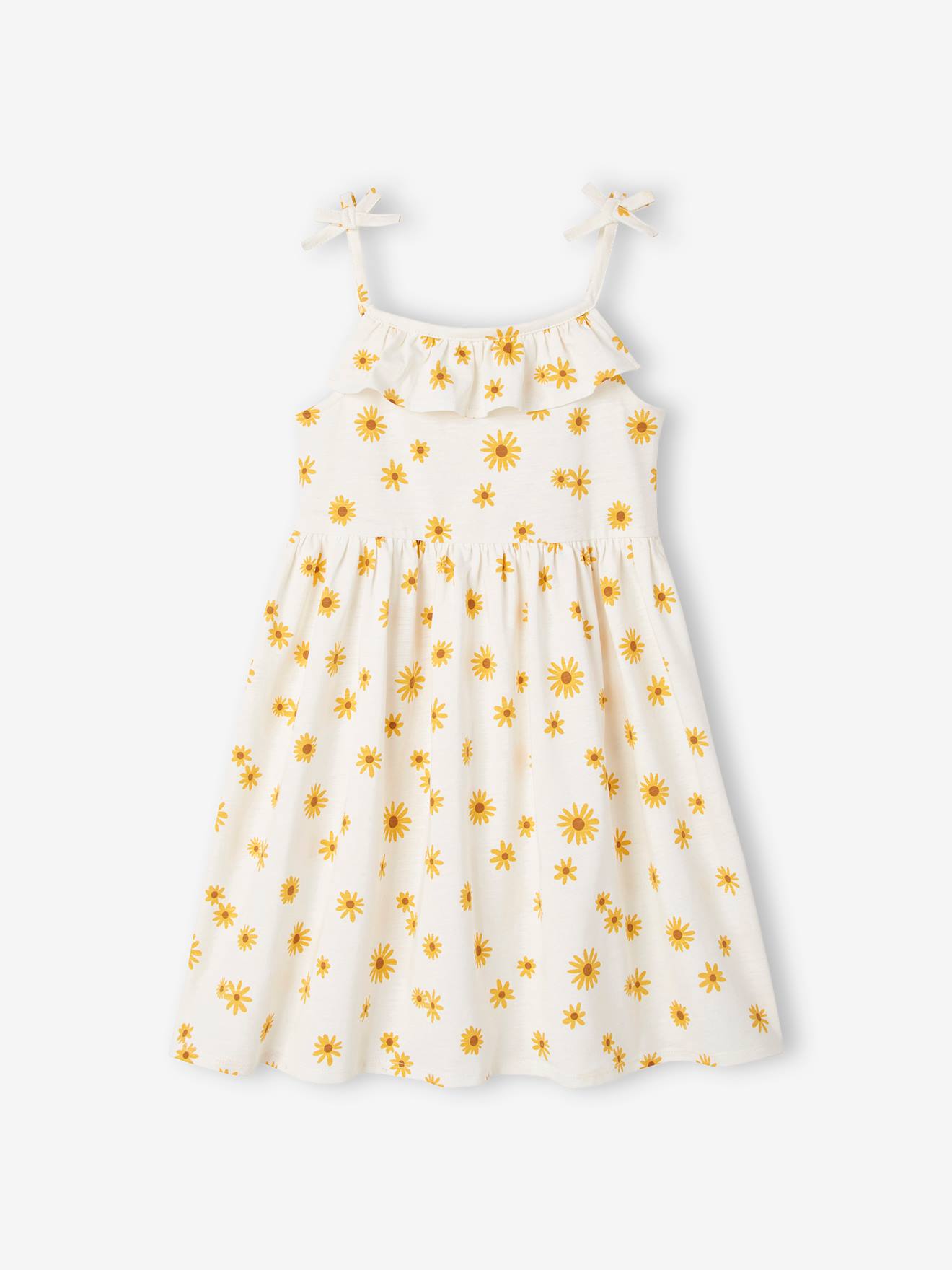Conjunto com 2 vestidos de alças, 1 estampado + 1 liso, para meninas, azul médio, bicolor/multicolorido.
