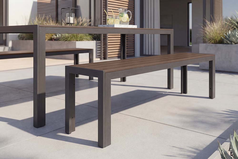 Moderne Gartenbank DESIGNO 180cm dunkelbraun schwarz Aluminium wetterfest Outdoor Sitzbank