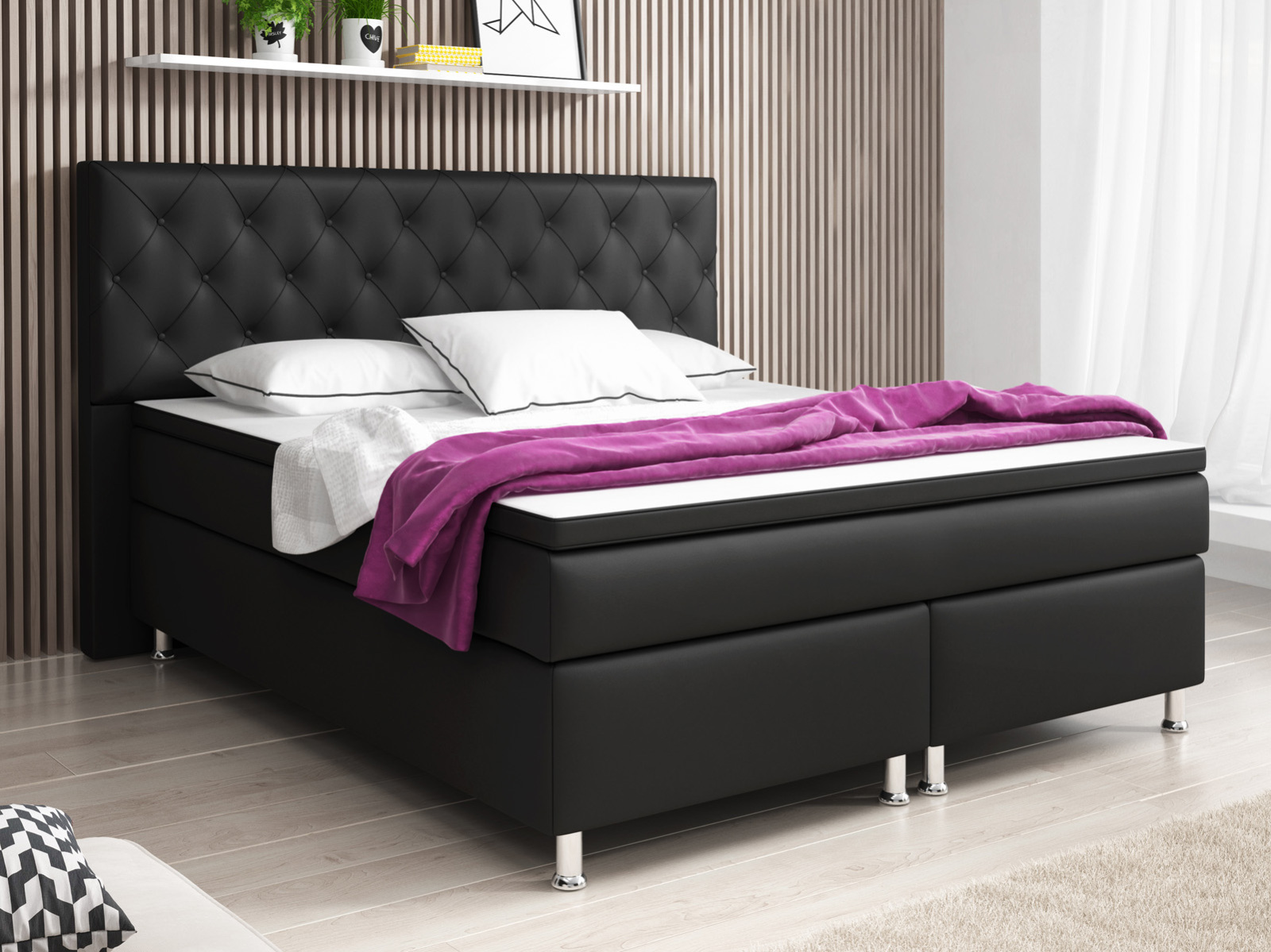 Boxspringbett - schwarz - Kunstleder - H3 - 180x200 cm