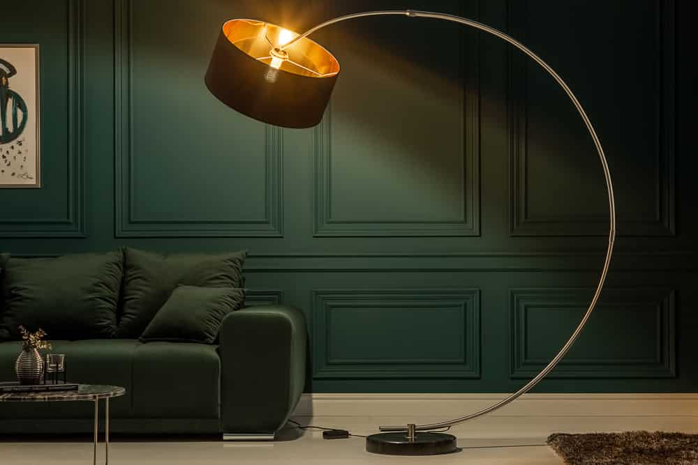Dimmbare Bogenlampe PYTHON 190cm schwarz gold Retro Bogenleuchte