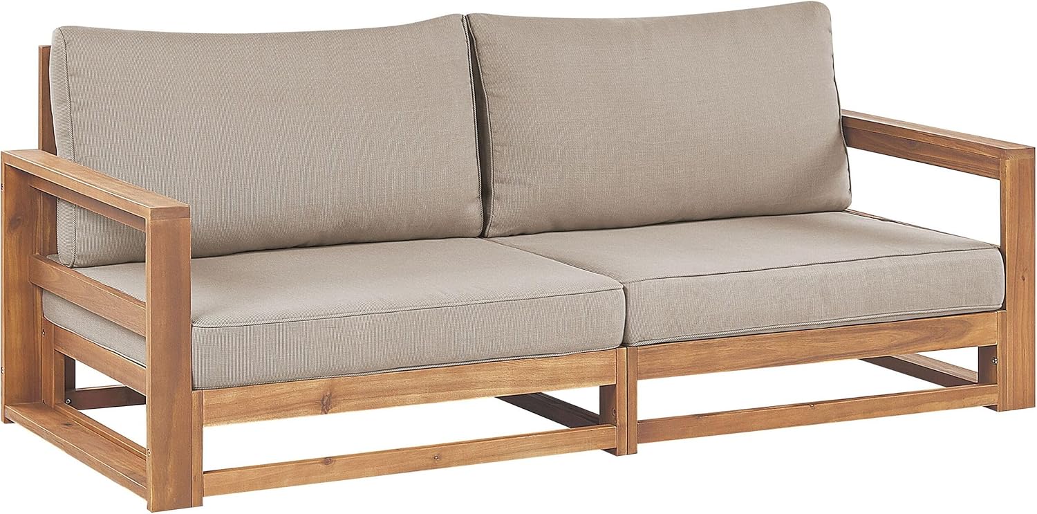 Beliani Gartensofa Zertifiziertes Akazienholz Hellbraun 2-Sitzer Auflagen Taupe Timor II
