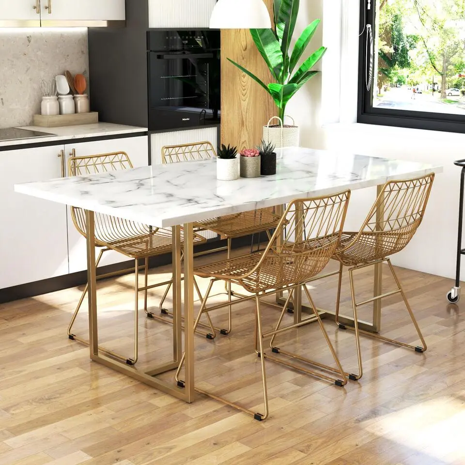 Astor - Eettafel 160x90 cm 6 zitplaatsen in wit marmer look