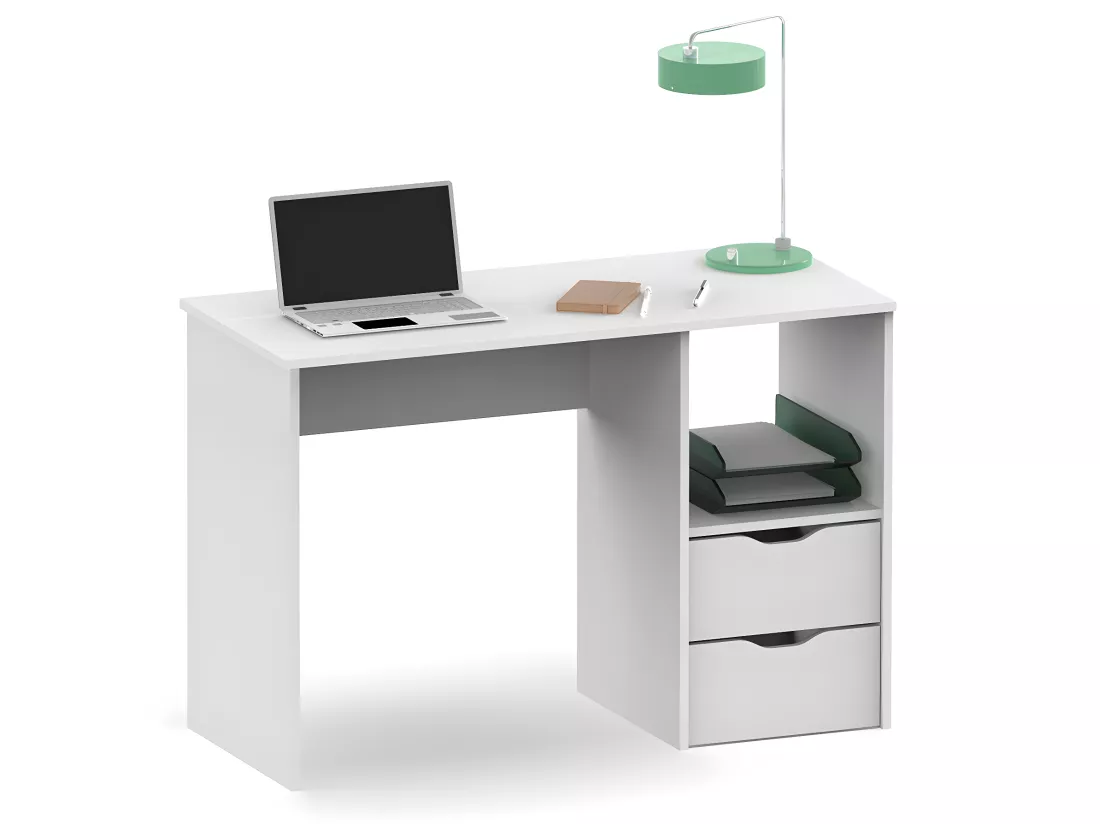 Bureau 2 tiroirs coloris blanc - Hauteur 76 x Longueur 115 x Profondeur 50 cm