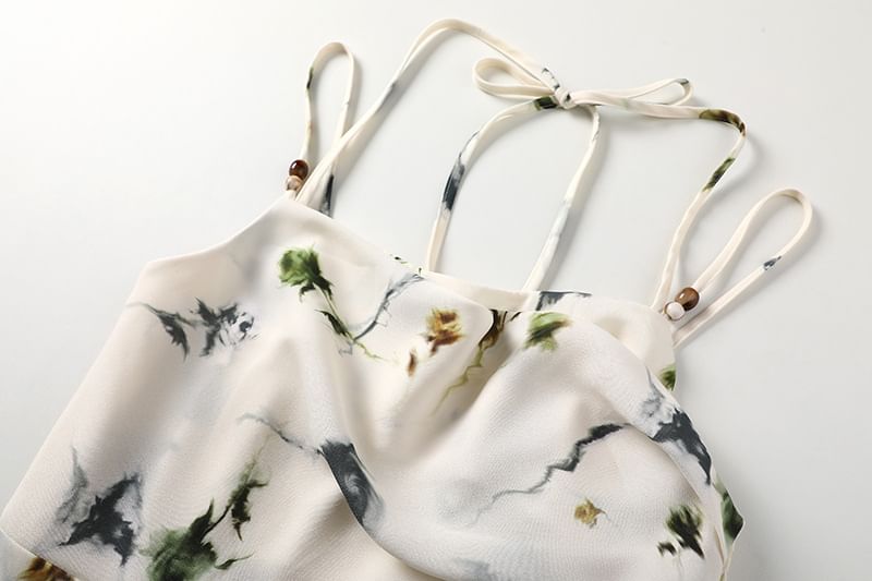 Puffie - Midi-jurk met spaghettibandjes en bloemenprint