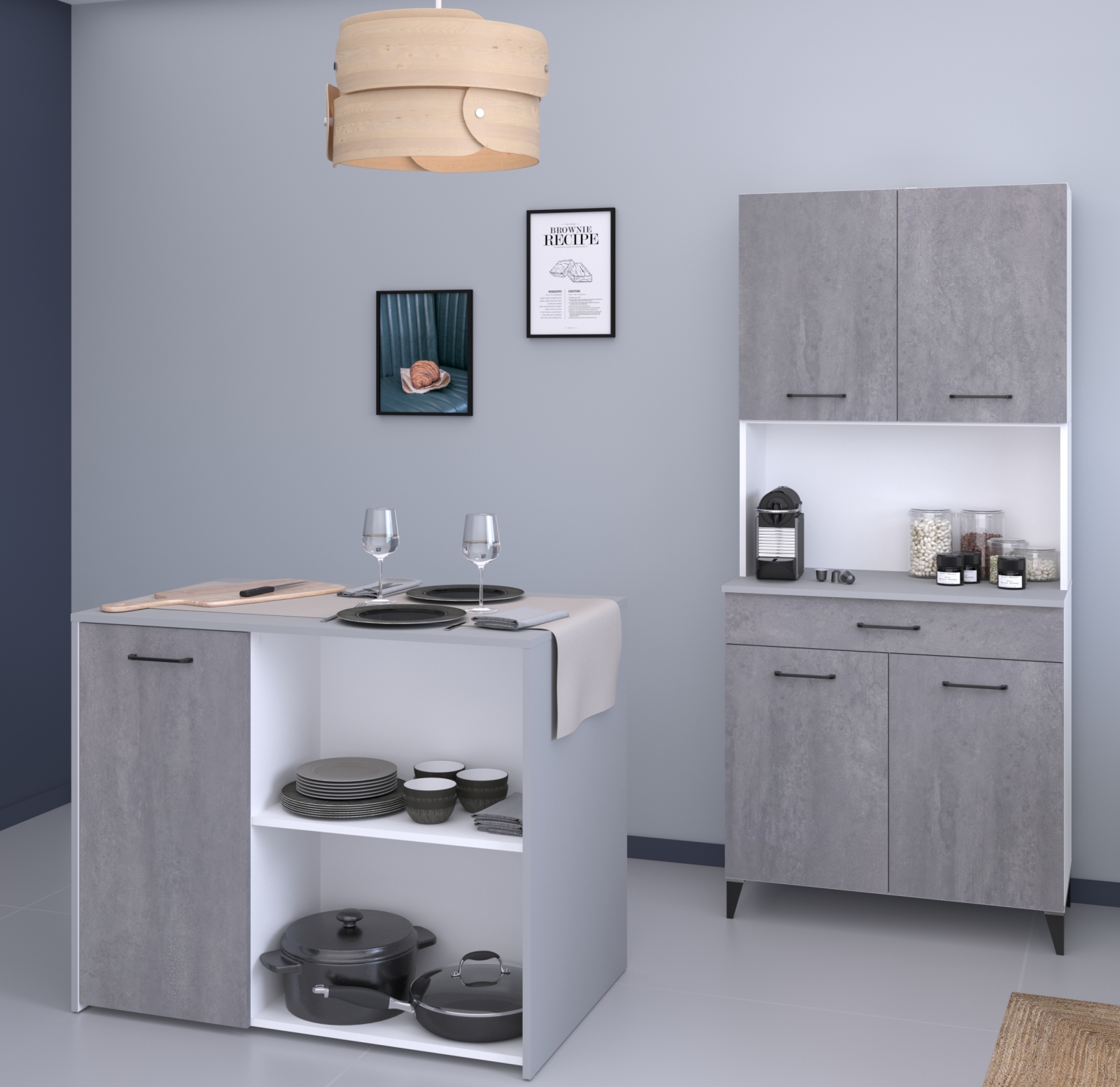 2-teiliges Buffet Set MALICE 4 - Betonoptik-weiß