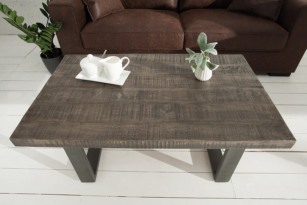 riess-ambiente Couchtisch IRON CRAFT - 100cm Mangoholz grau Industrial Design massiv Eisen Kufengestell