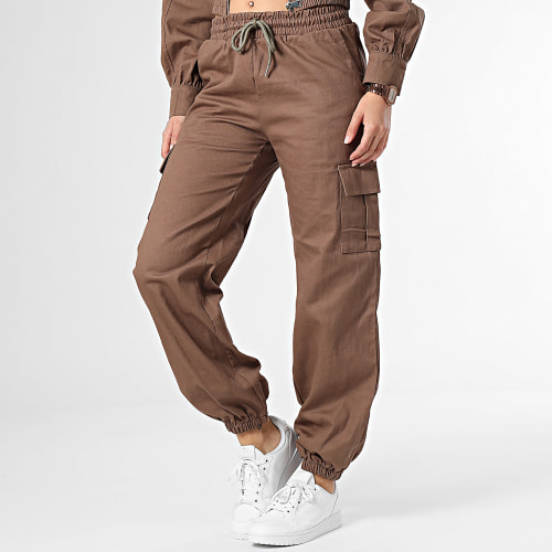 Ensemble Veste Zippée Et Pantalon Cargo Femme Marron