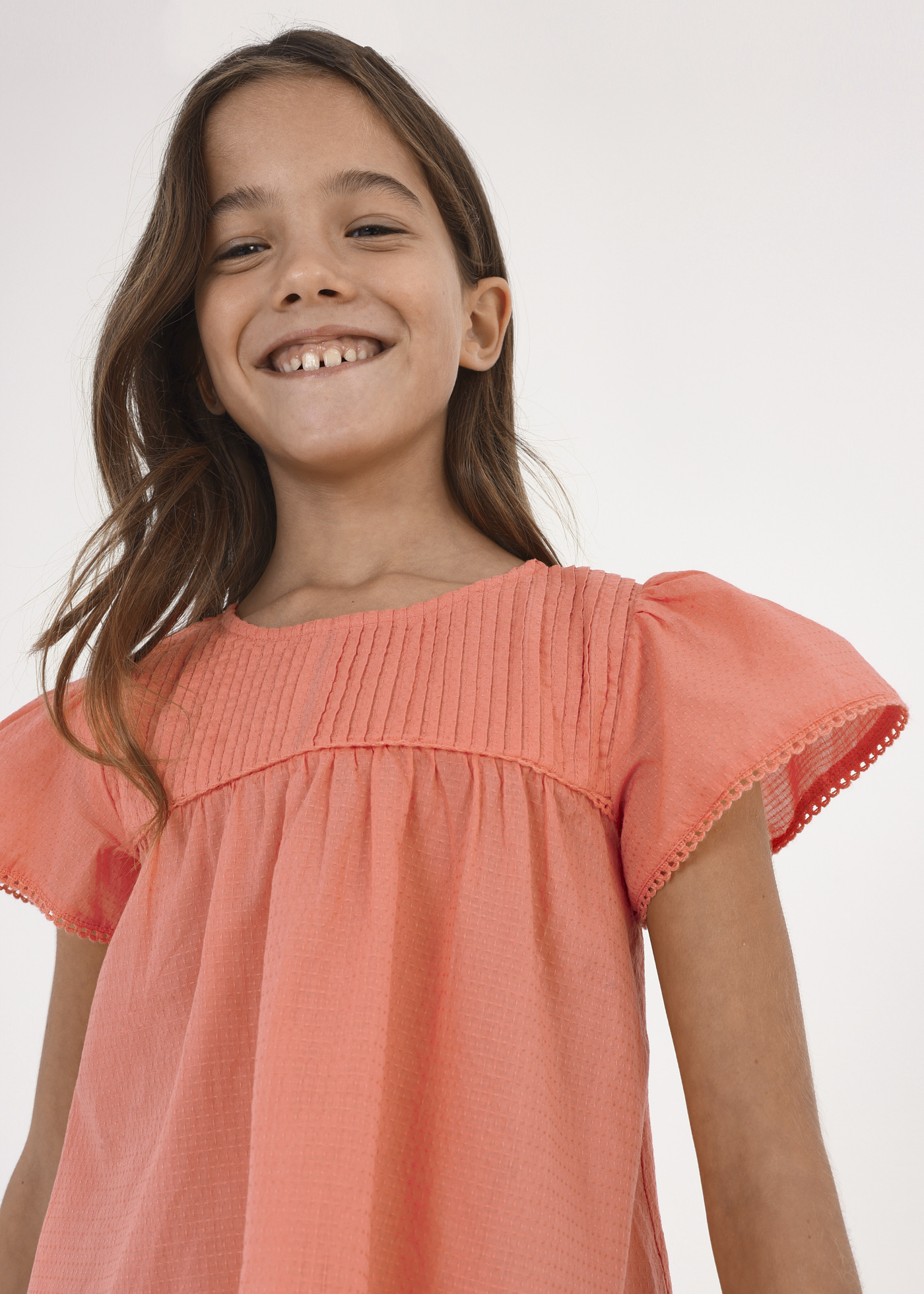 Blusa de manga curta com cordões de algodão para meninas