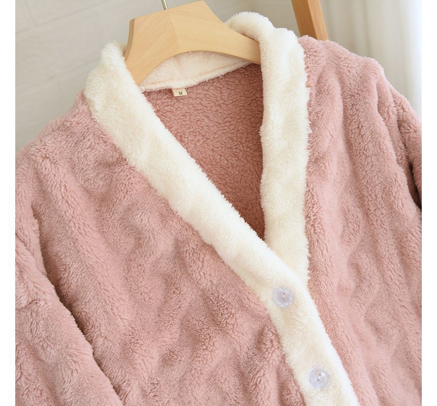 molpes - Bijpassende pyjamaset voor koppels: flanellen top met lange mouwen en knopen + broek