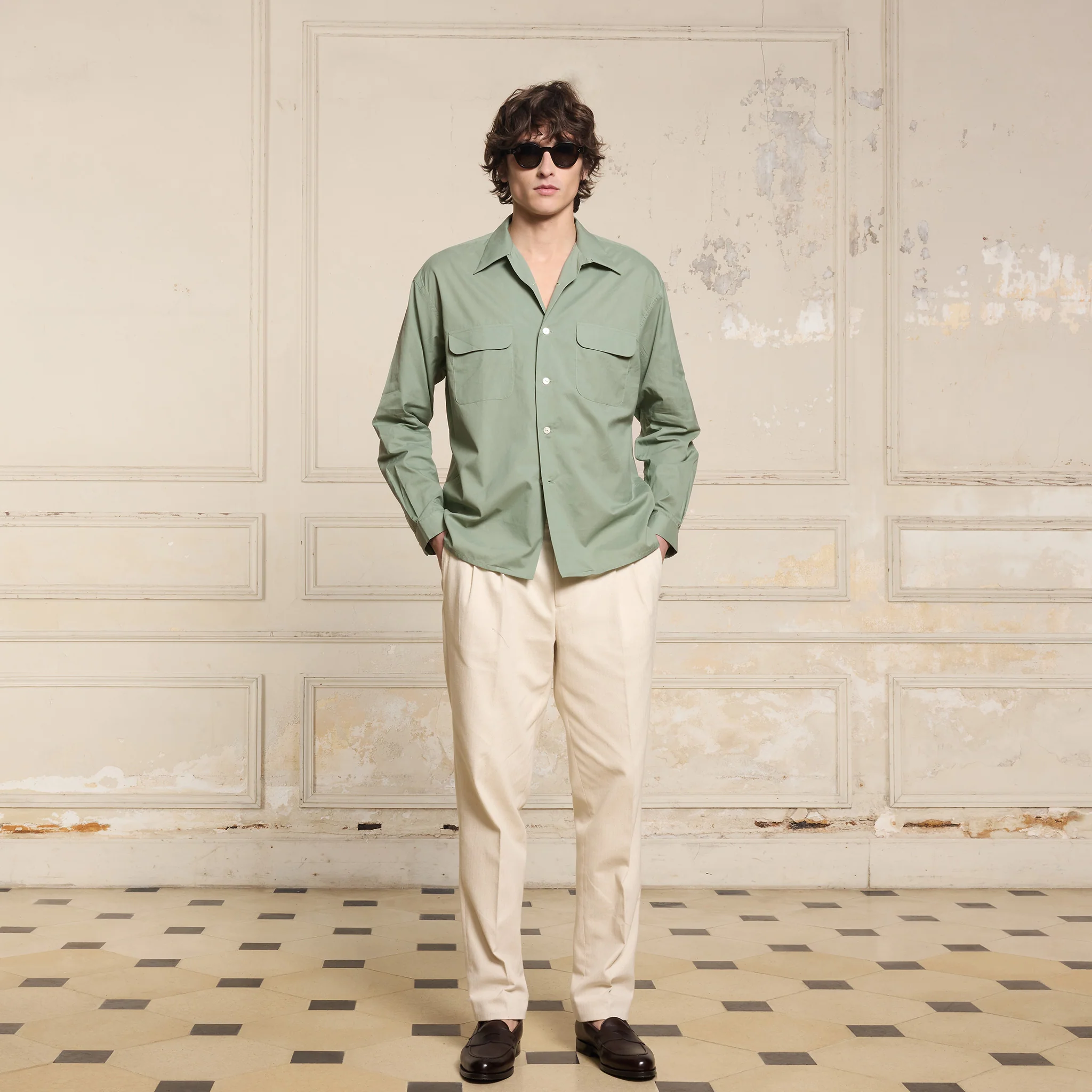 Green cotton muslin shirt
