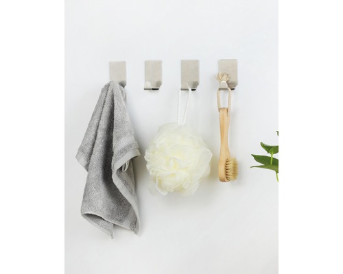 Mini-kleefhaken, roestvrij staal, matte afwerking, 4-pack met 3M-kleefband