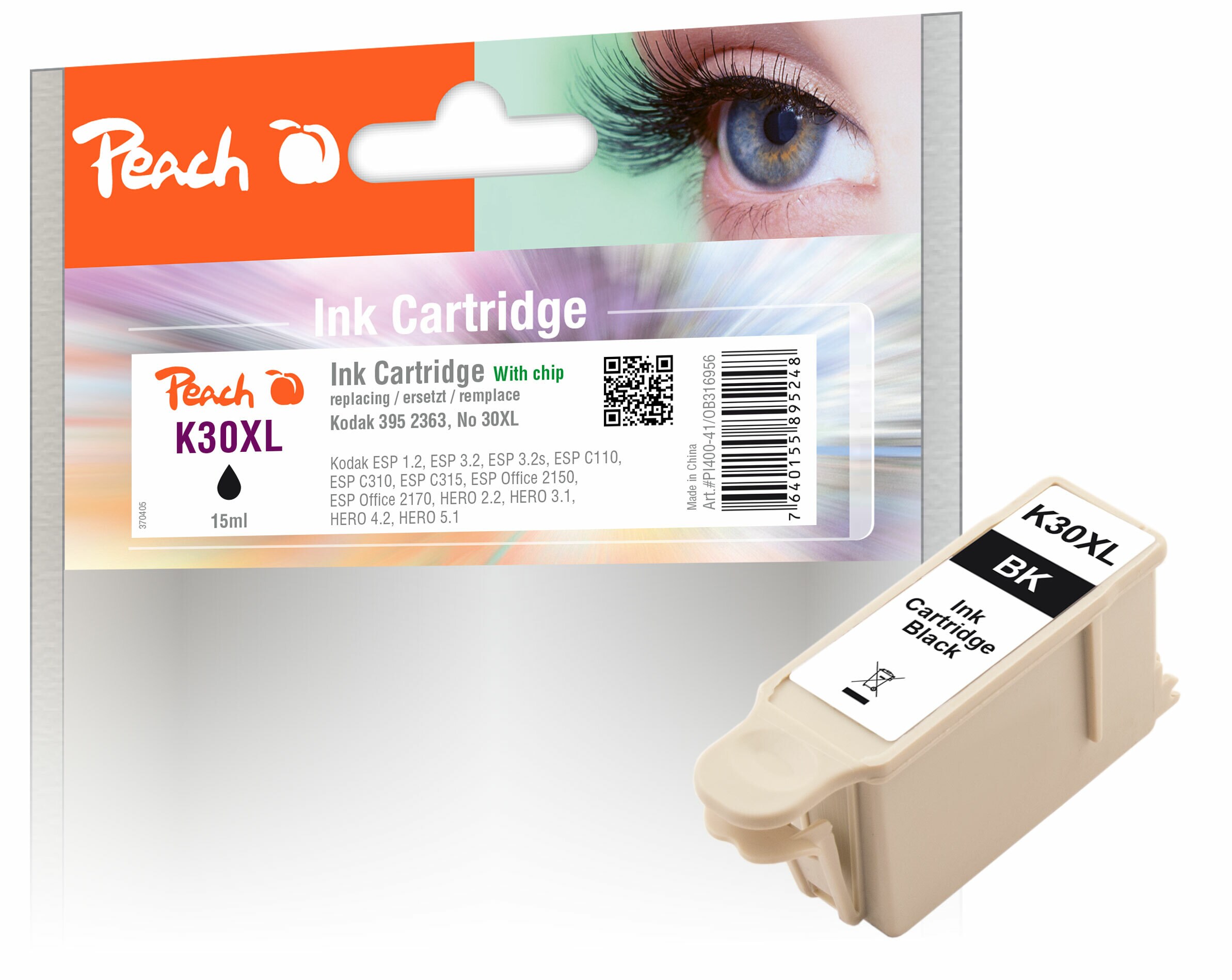 Peach K30 XL Druckerpatrone XL bk ersetzt Kodak No. 30XL, 3952363 für z.B. Kodak ESP 1.2, Kodak ESP 3.2, Kodak ESP C 110, Kodak ESP C 115