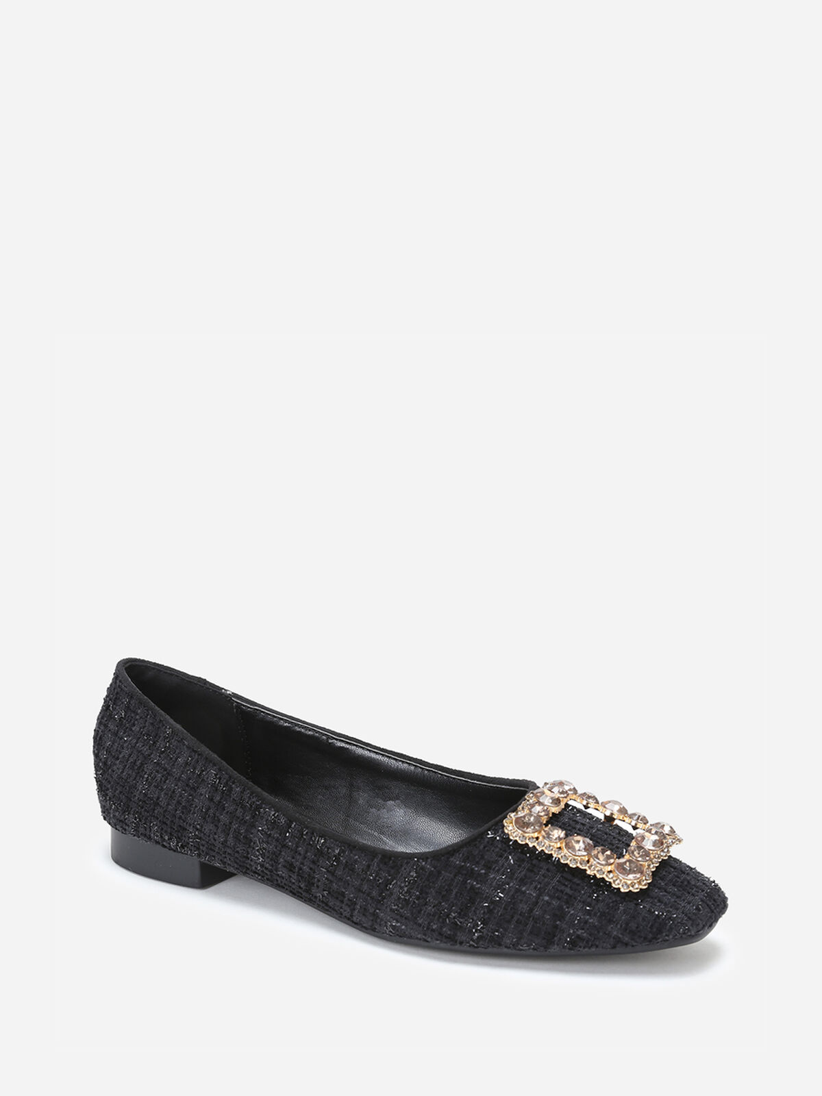Ballerines en tweed avec bride bijou- Noir