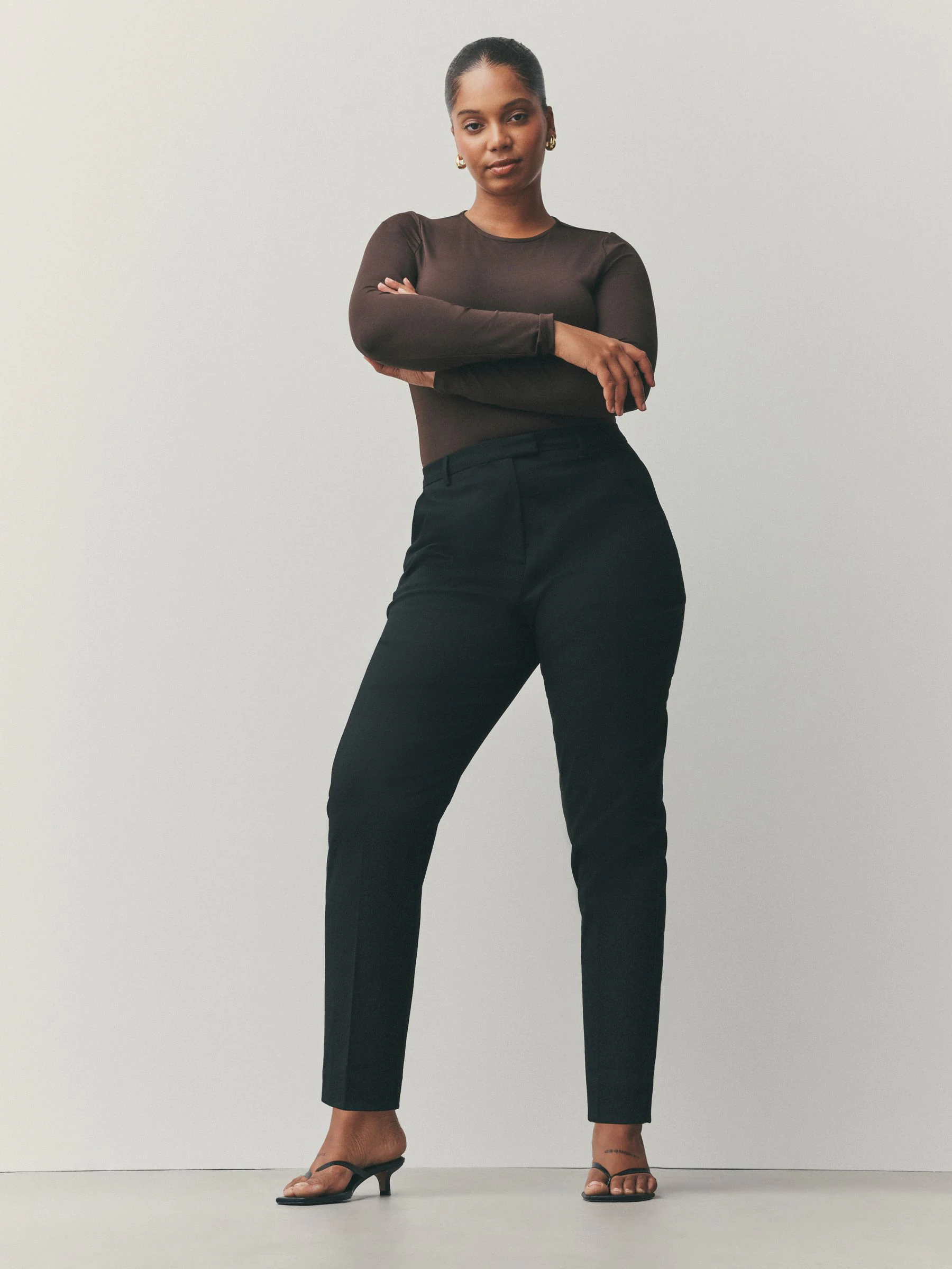 Zwart - Op maat slim-fit broek in zandlopermodel