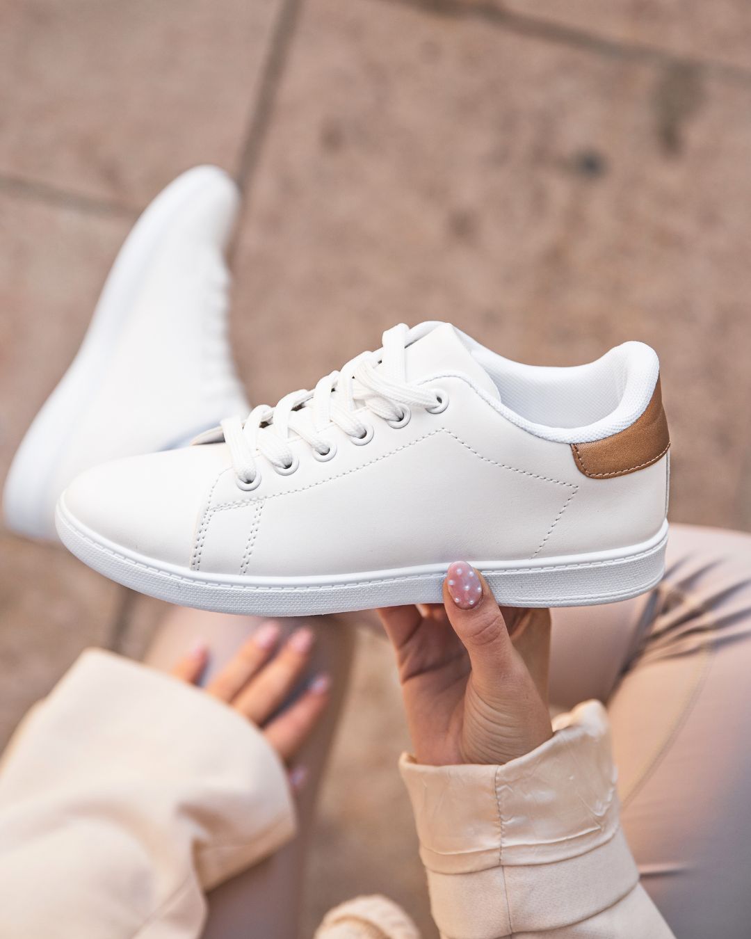 Basket femme blanche champagne à lacets - Jamie