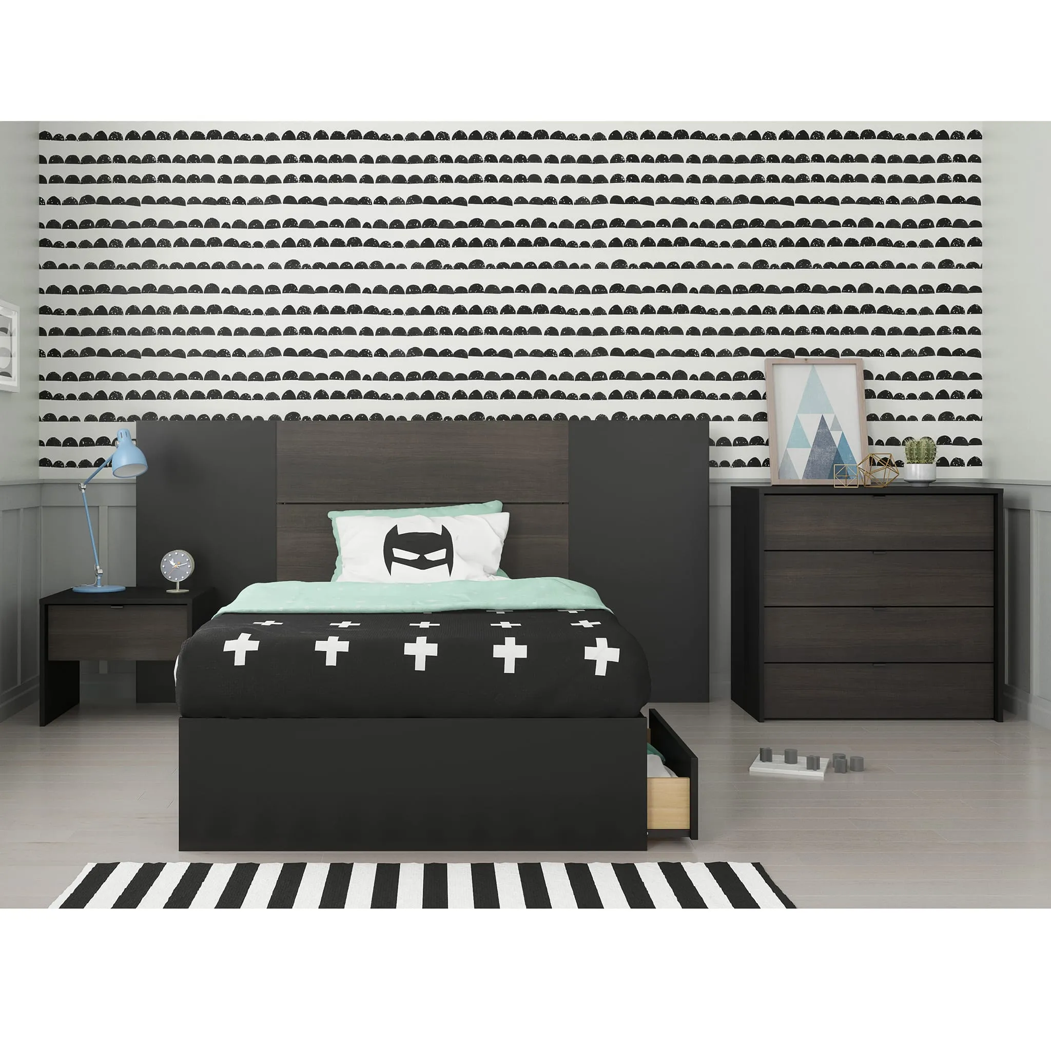 Nexera Lit Simple 3 Tiroirs Aston - Noir