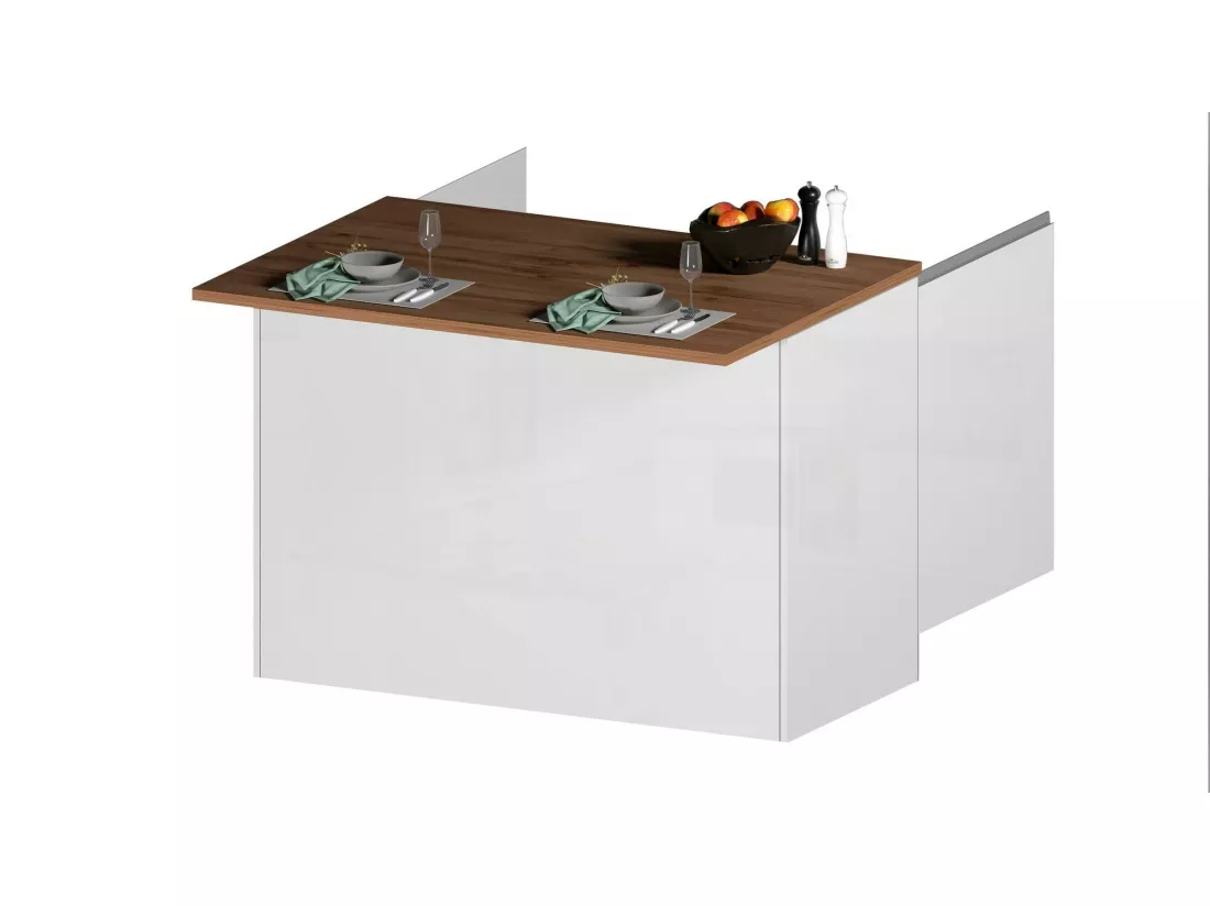 Îlot de cuisine Daffaticat, Armoire polyvalente, Meuble de kitchenette, Table auxiliaire, 100% Made in Italy, 125x90h90 cm, Blanc brillant et chêne