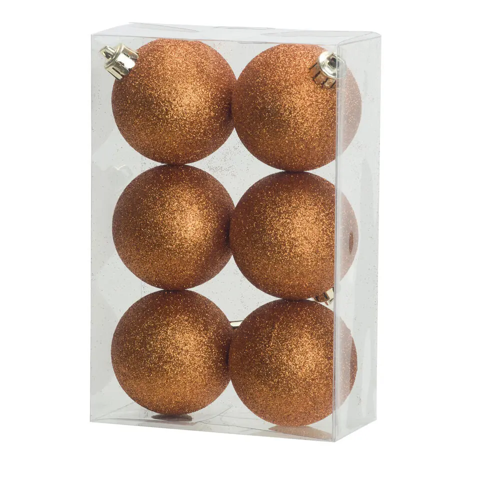Cosy & Trendy Kerstballen - 6x st - oranje - glitters - 8 cm