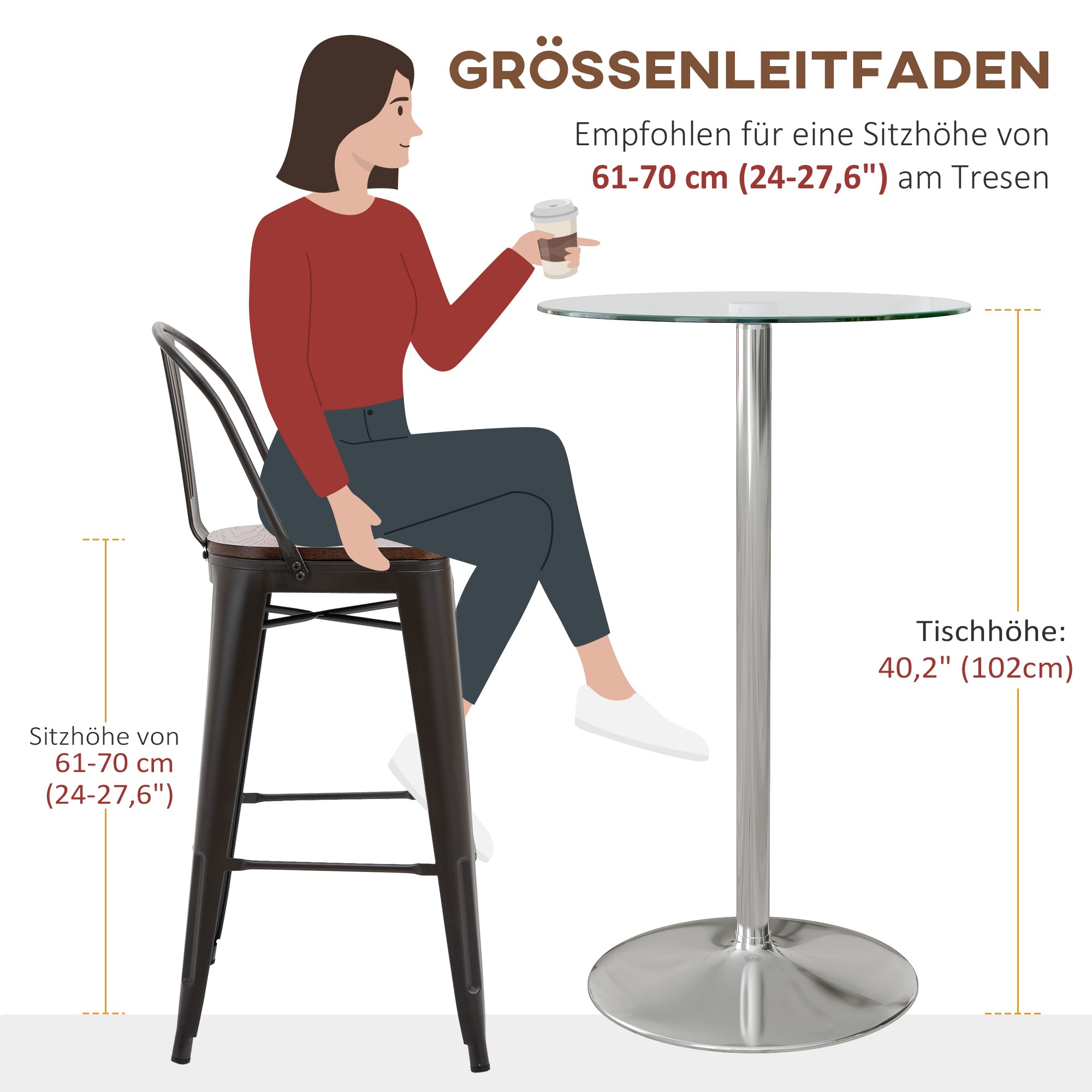 HOMCOM Bartisch mit rutschfesten Fußpad transparent Ø60 x 102H cm
