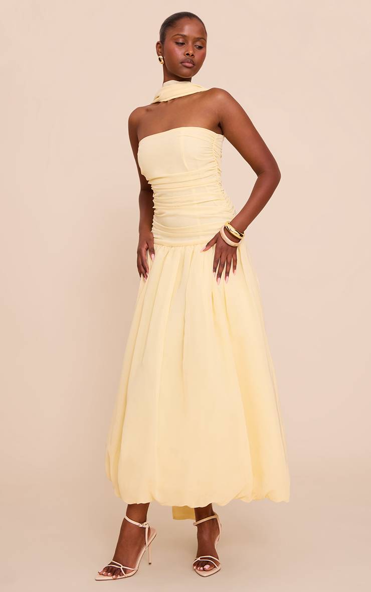 Citron Robe Mi-longue À Détail Foulard Bandeau Et Ourlet Bouffant