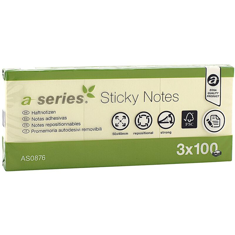 A-Series Haftnotizen, 50 x 40 mm, 3 x 100 Blatt