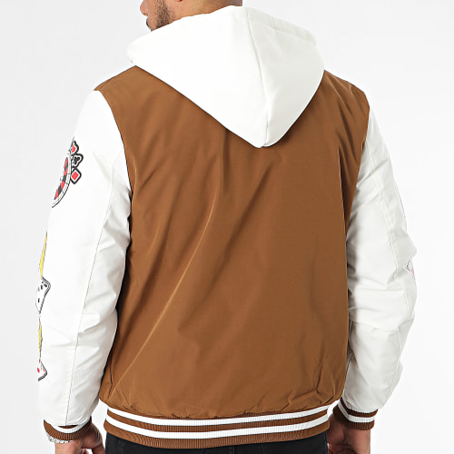 Veste Teddy Capuche Marron Blanc