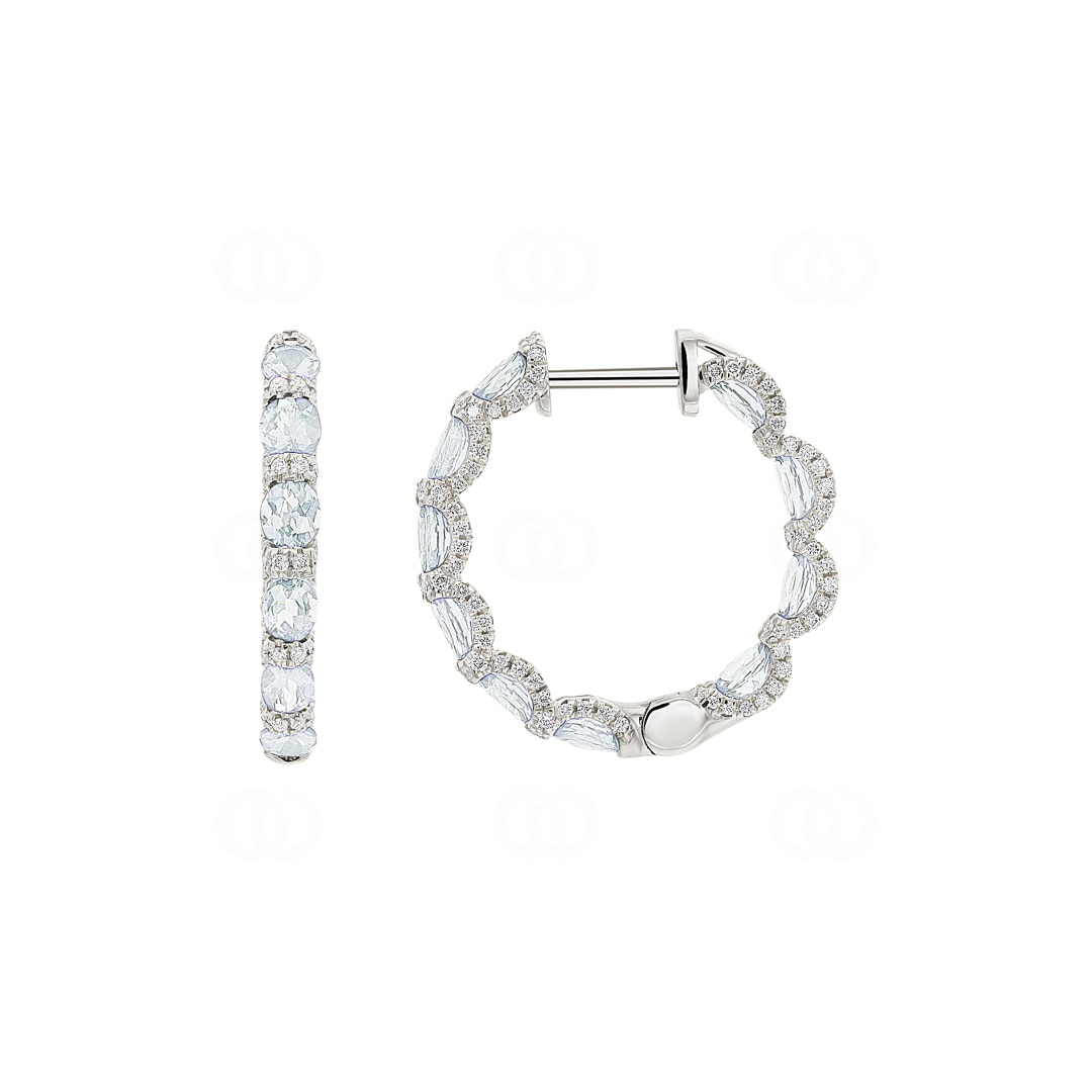 Kreolen 750/18 K Weissgold mit Aquamarinen & Diamanten 0.67 ct H/si