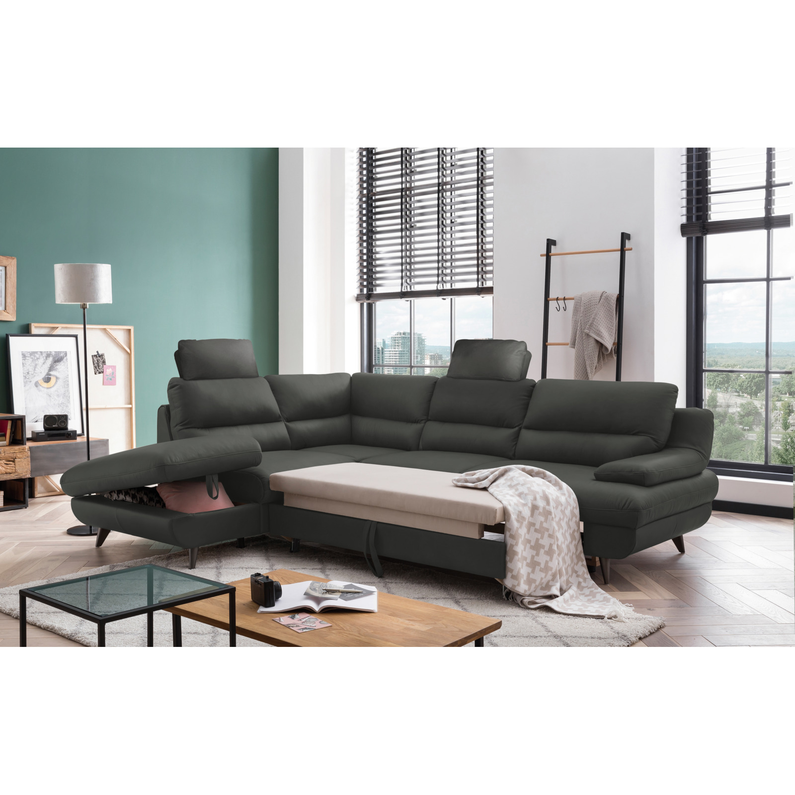 Ecksofa Pike Leder, Ottomane links rot